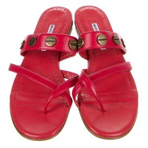 Manolo Blahnik Red Leather Studded SUSA Slides *Runs SUPER Small*